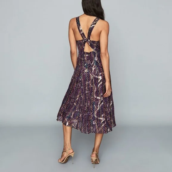 NWT REISS | $465 Tammy Lamé Printed Midi Dress - Picture 5 of 6